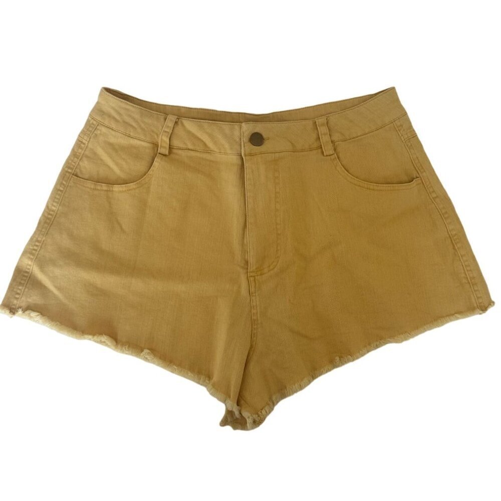 Sadie & Sage High Waist Frayed Edges Cut Off Shorts Mango Yellow Boho Womens M